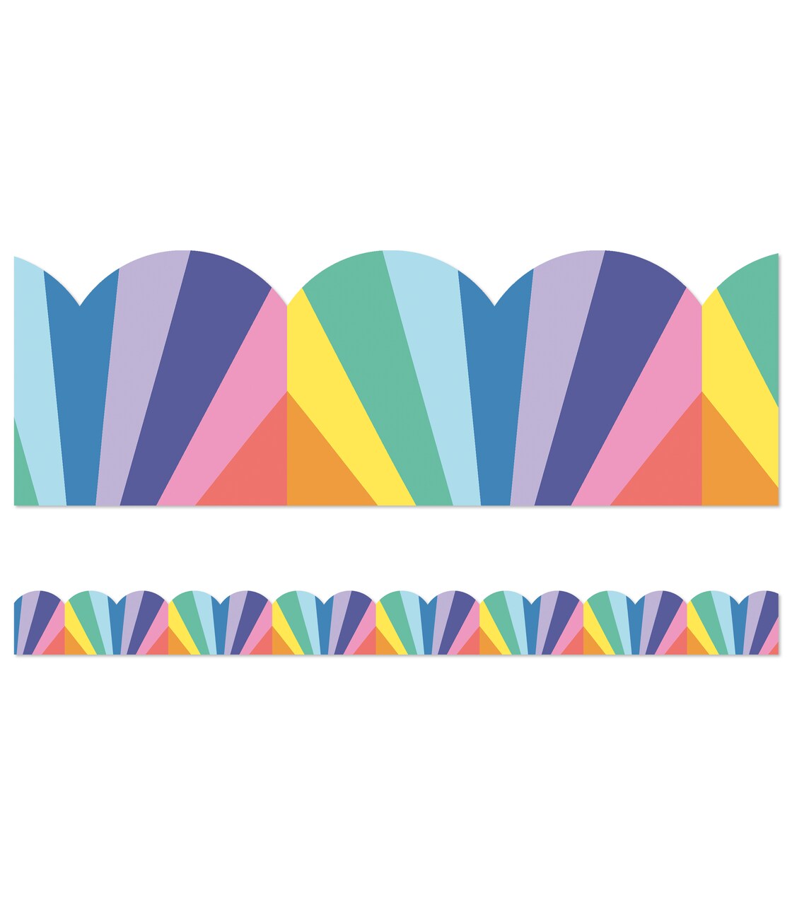 Carson Dellosa We Stick Together 39 Feet Rainbow Burst Bulletin Board Borders, 13 Strips of Scalloped Border Trim, Retro Classroom Borders for Bulletin Board, White Board and Retro Classroom Décor